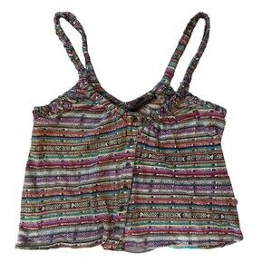 PATTERSON J. KINCAID Linen Cropped Multicolored Button Down Boho Tank Top Sz XS